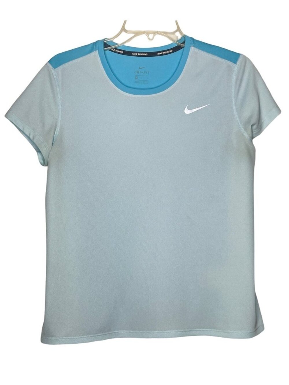 Nike Women's M Breathe Rapid Dri -Fit Running Tee Light Blue Short Sleeve